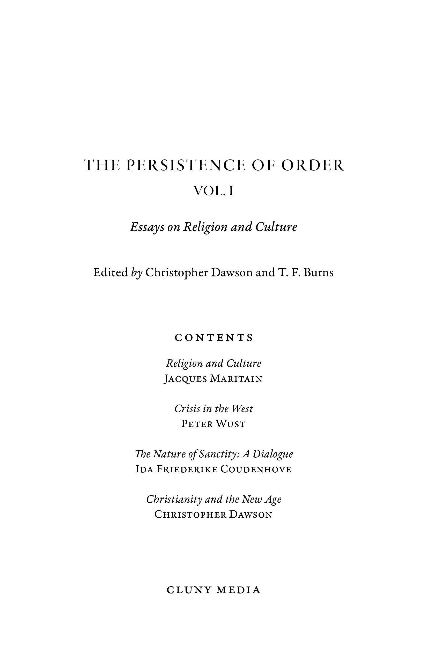 The Persistence of Order, Vol. I - ClunyMedia