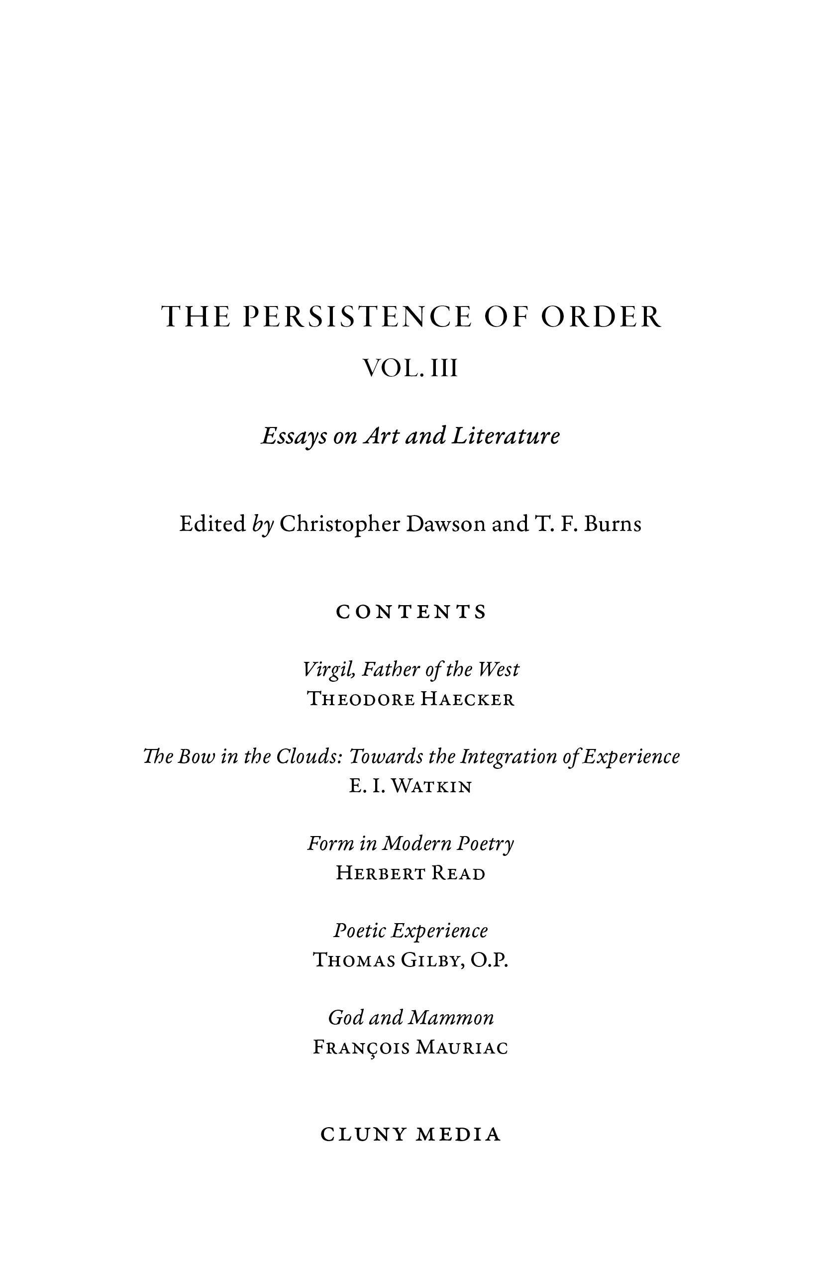 The Persistence of Order, Vol. III - ClunyMedia