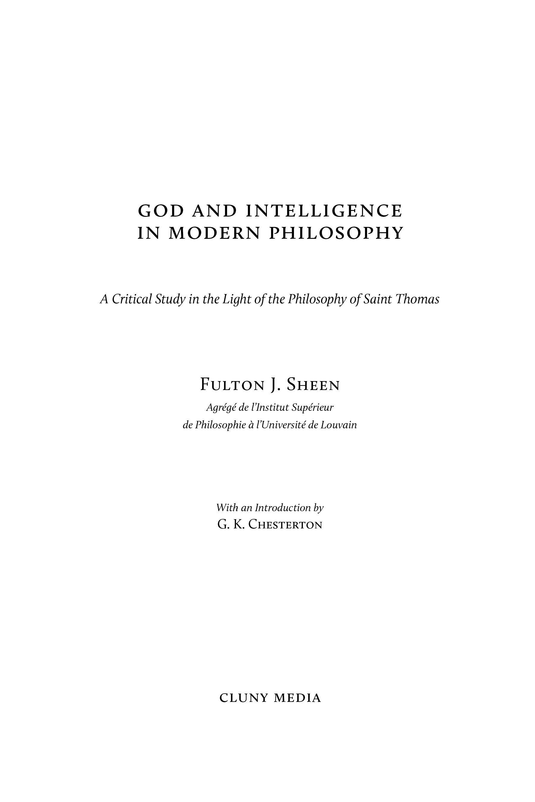 God and Intelligence in Modern Philosophy - ClunyMedia