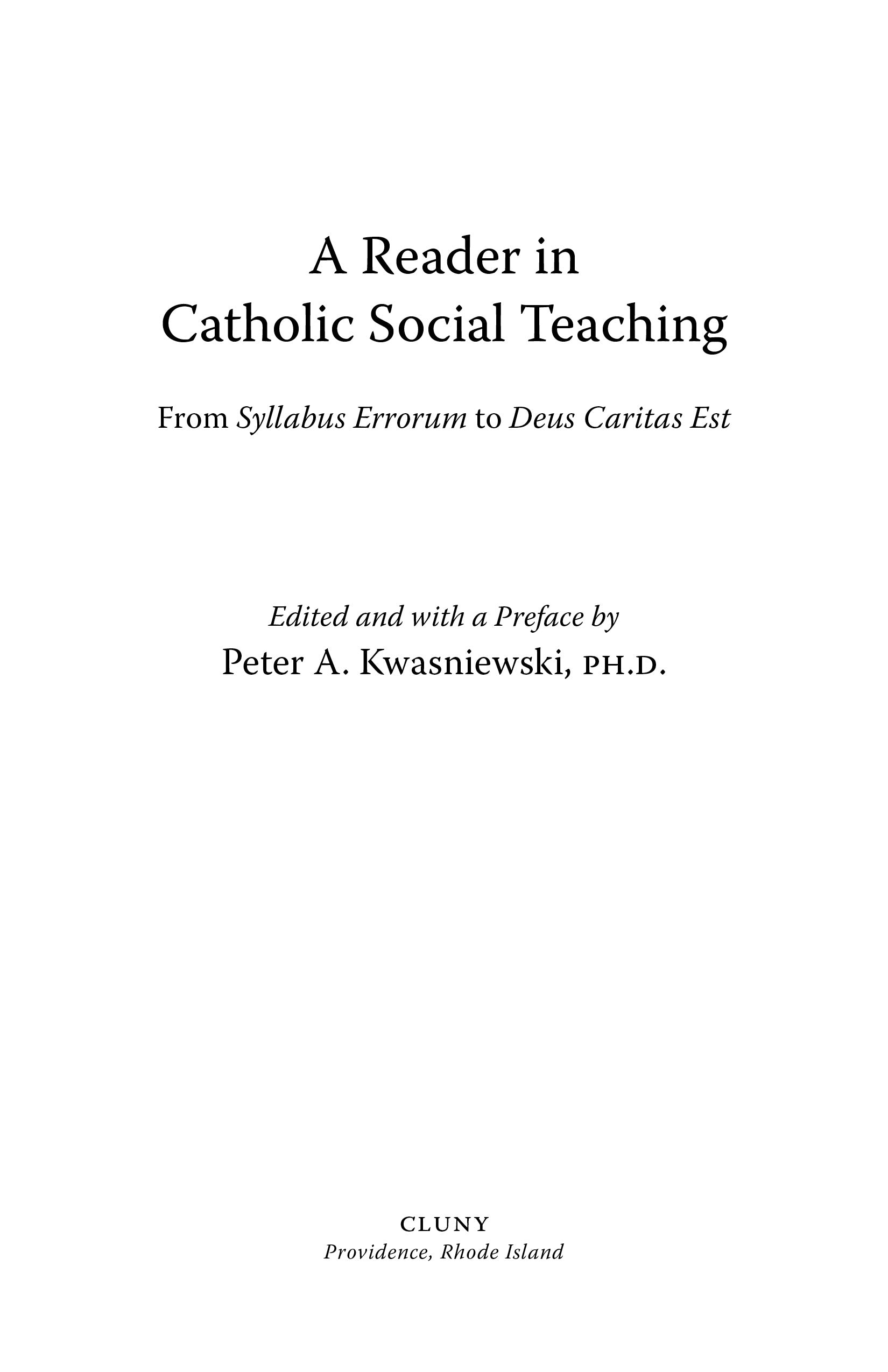 A Reader in Catholic Social Teaching