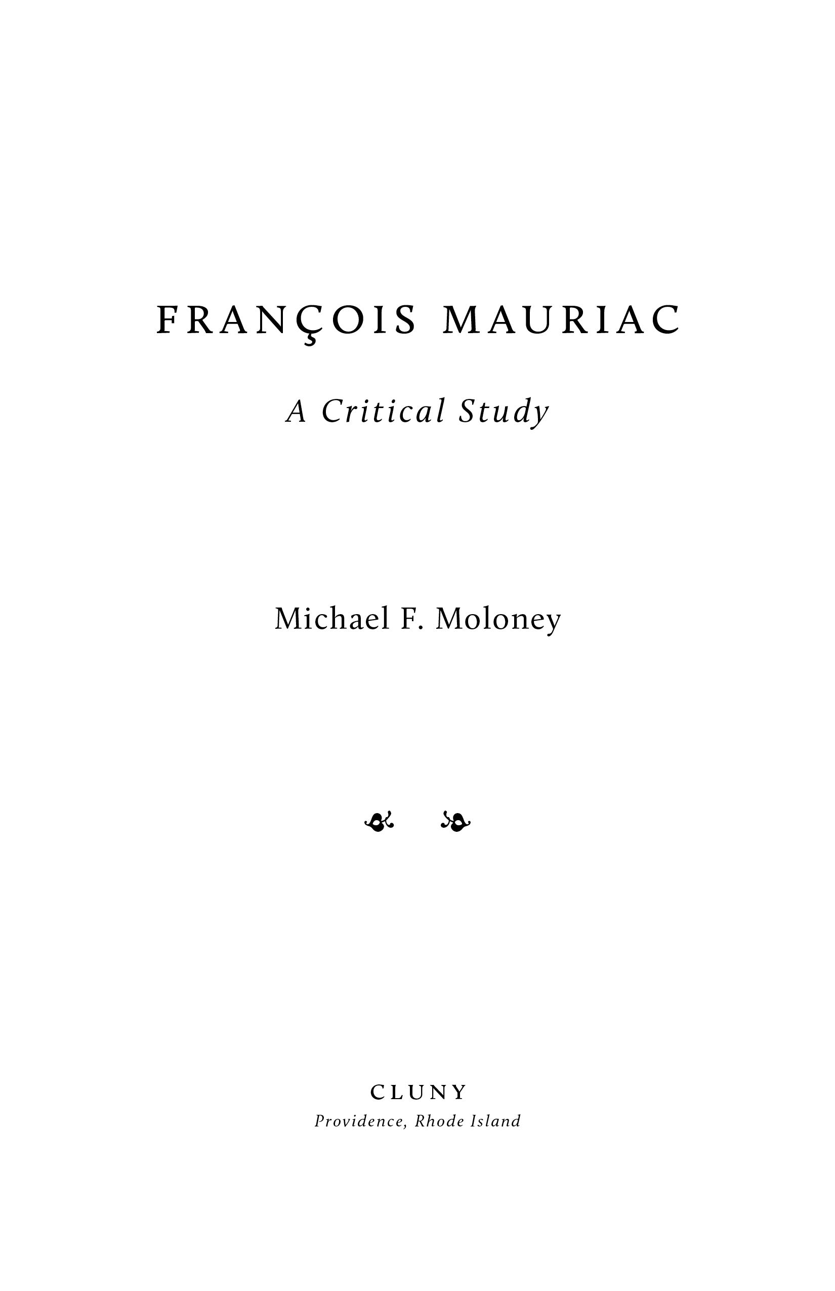 François Mauriac: A Critical Study
